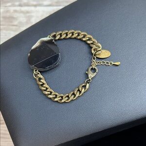 Flea Market Girl Brass and Black Stone Chain Bracelet